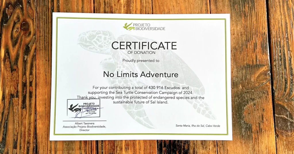 Cape Verde 2024 Turtle Season Certificate From Project Biodiversity