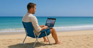 Digital nomad in Cape Verde working remotely by the ocean