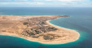 Cape Verde Weather: Aerial view of Sal Island, with its white sandy beaches and the blue skies